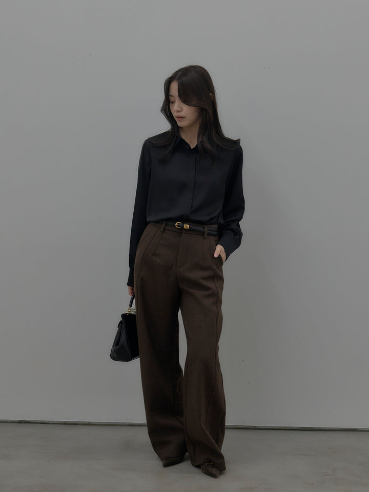 裏起毛デザインワイドパンツ