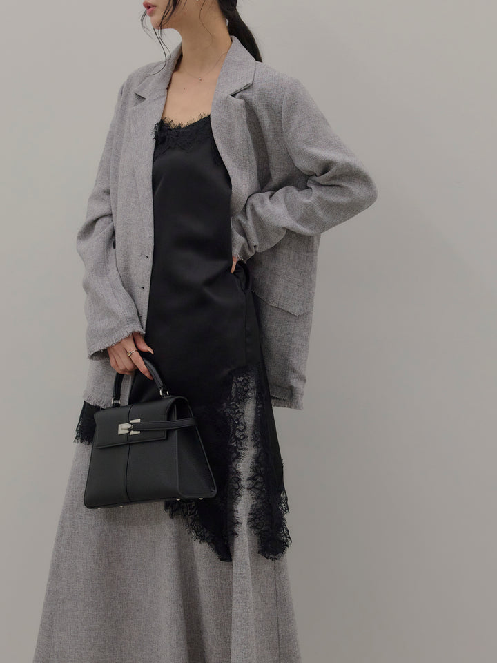 スラブネップツイードフリンジテーラードジャケット