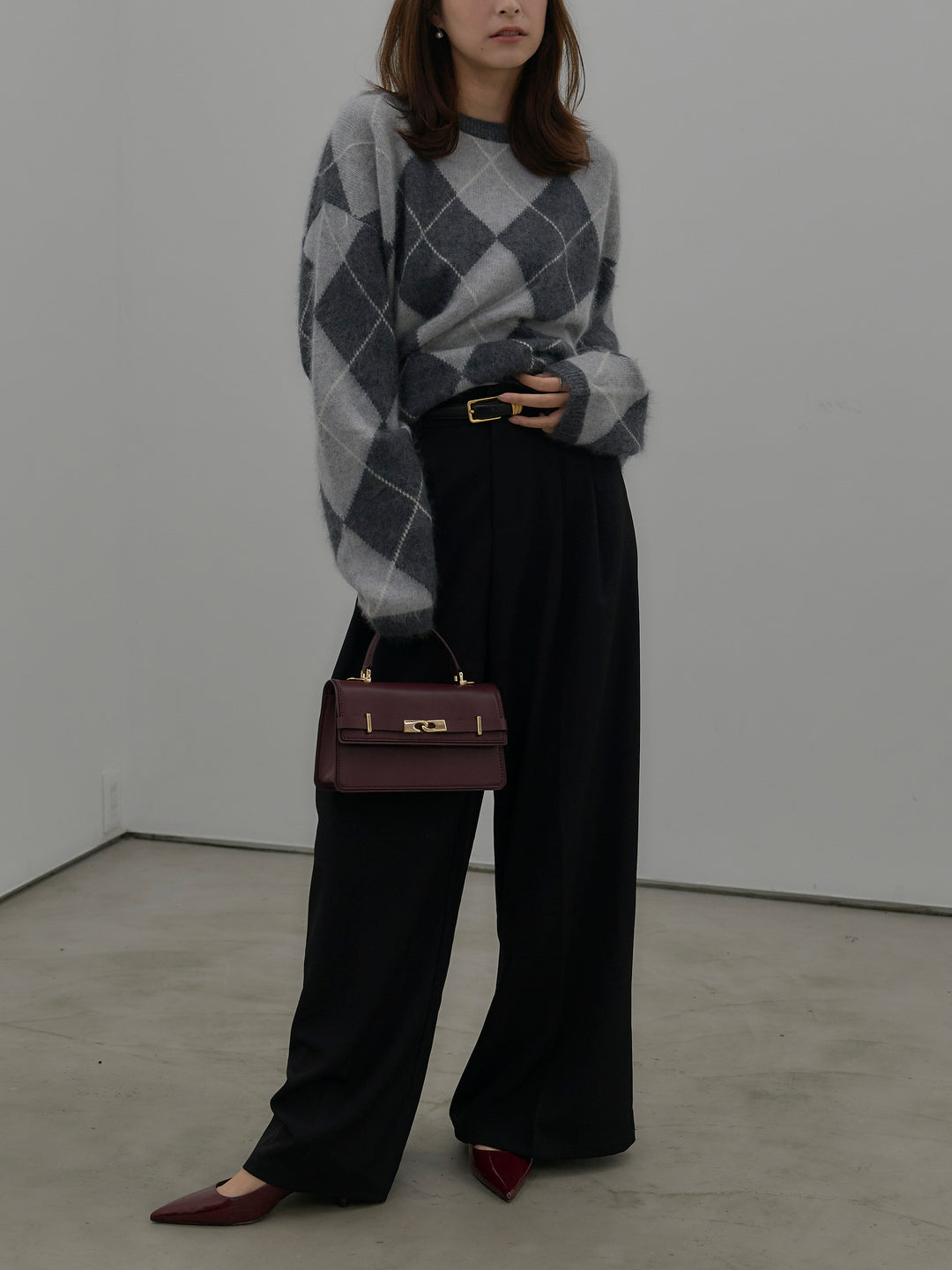 【premium touch】アーガイル柄ニットプルオーバー