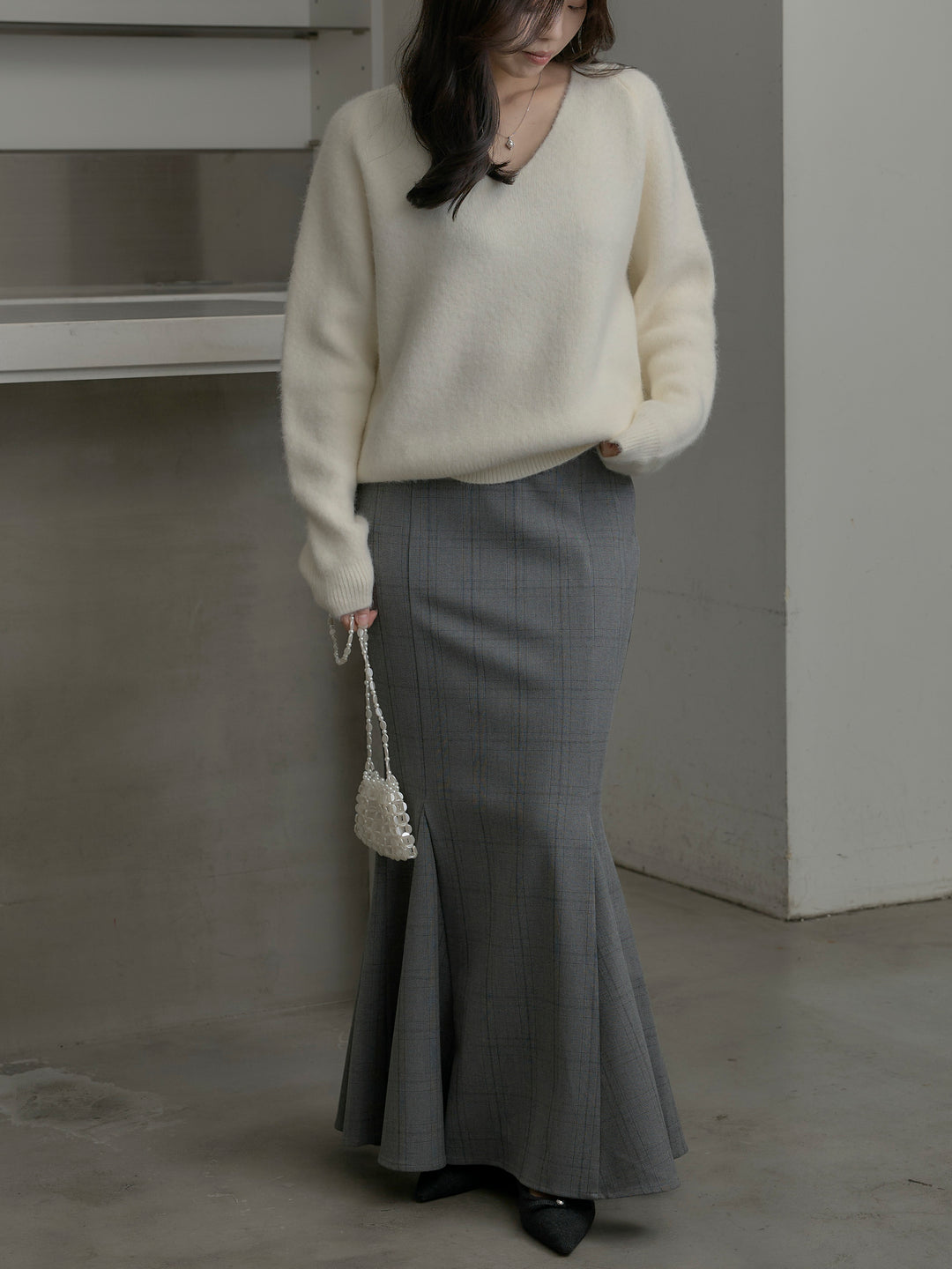 モヘアタッチVネックニットプルオーバー