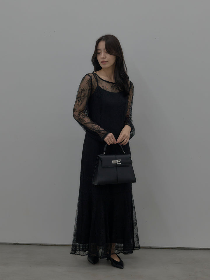 【essential】レディシルエットレースドレス