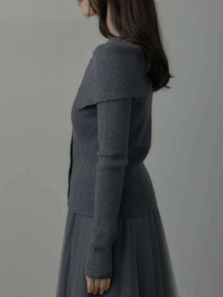 オフショルライクリブニットトップス