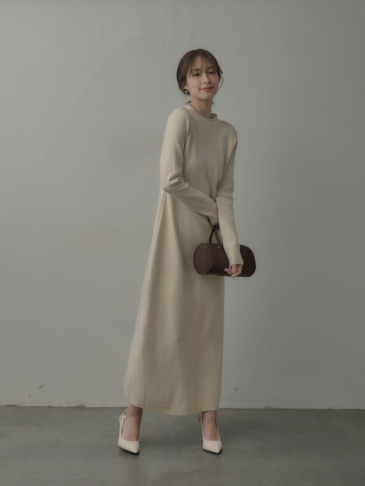 バックリボンニットロングワンピース