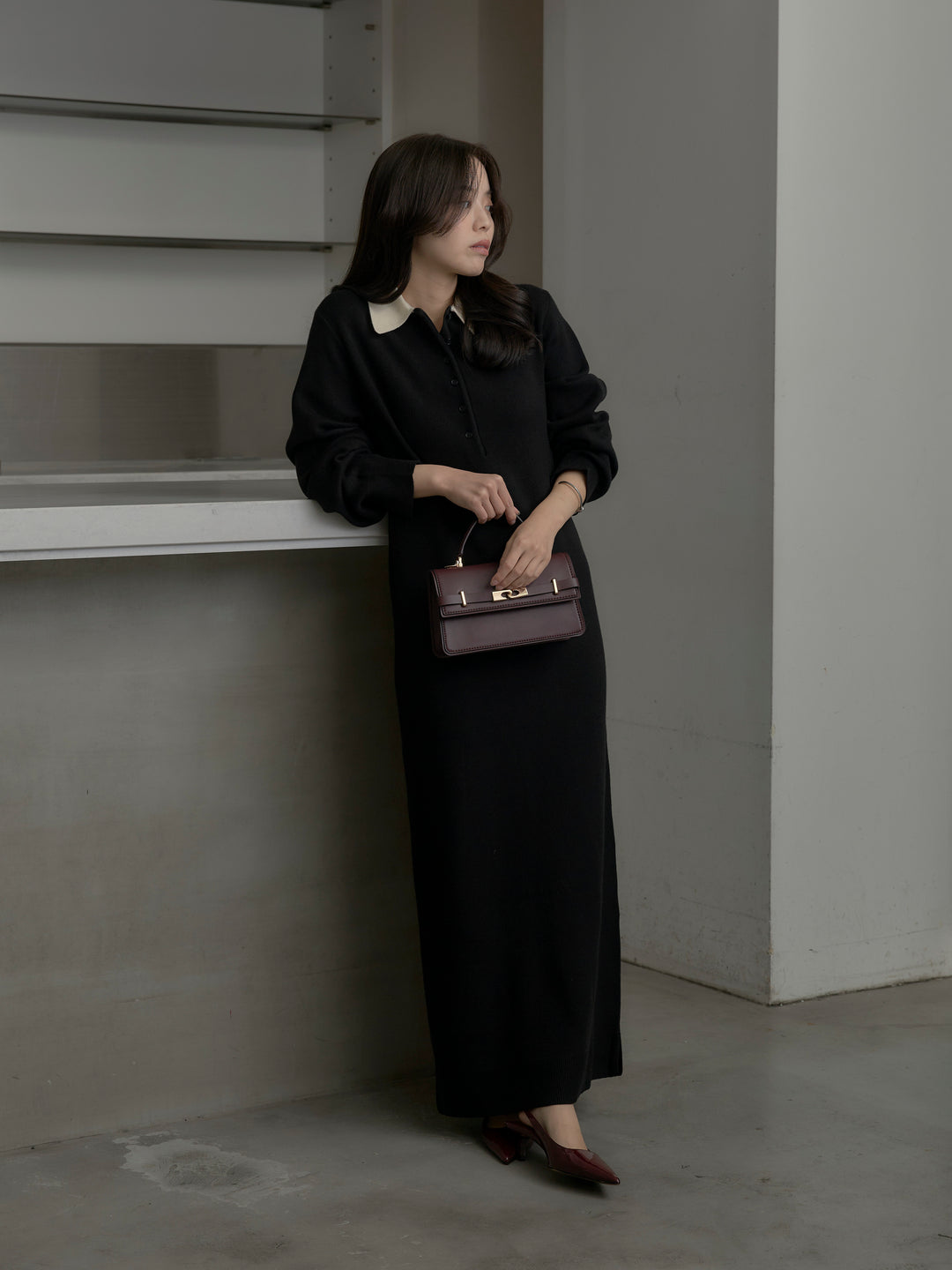 配色ポロニットワンピース