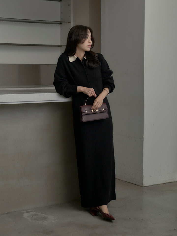 配色ポロニットワンピース