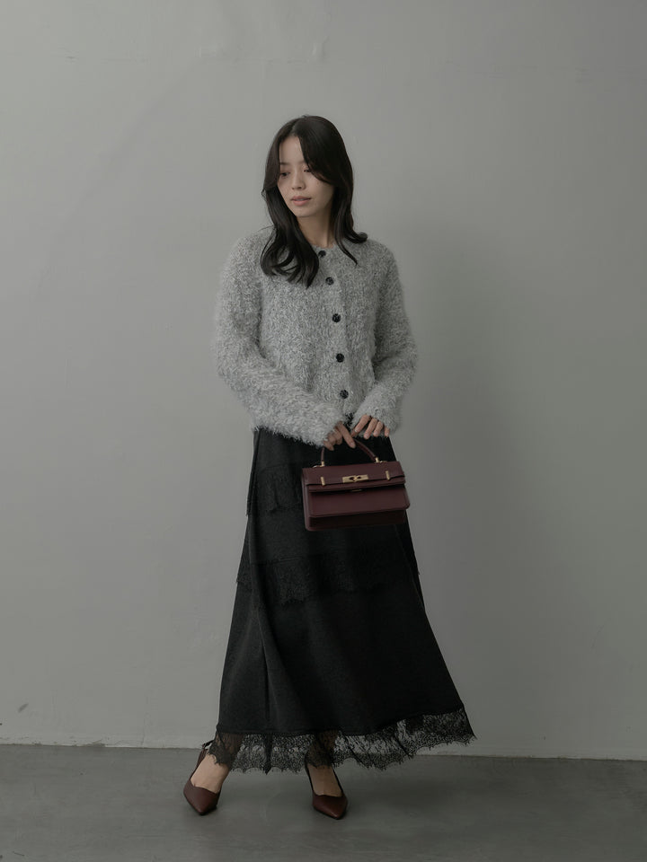 【SET】フェザーループニットカーディガン+レースデザインフレアスカート(2set)