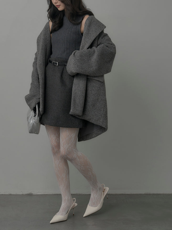 【SET】【Essential】オーバーサイズジャケットコート+プチハイネックリブニットタンク+【Essential】ウールタッチミニスカート(3set)