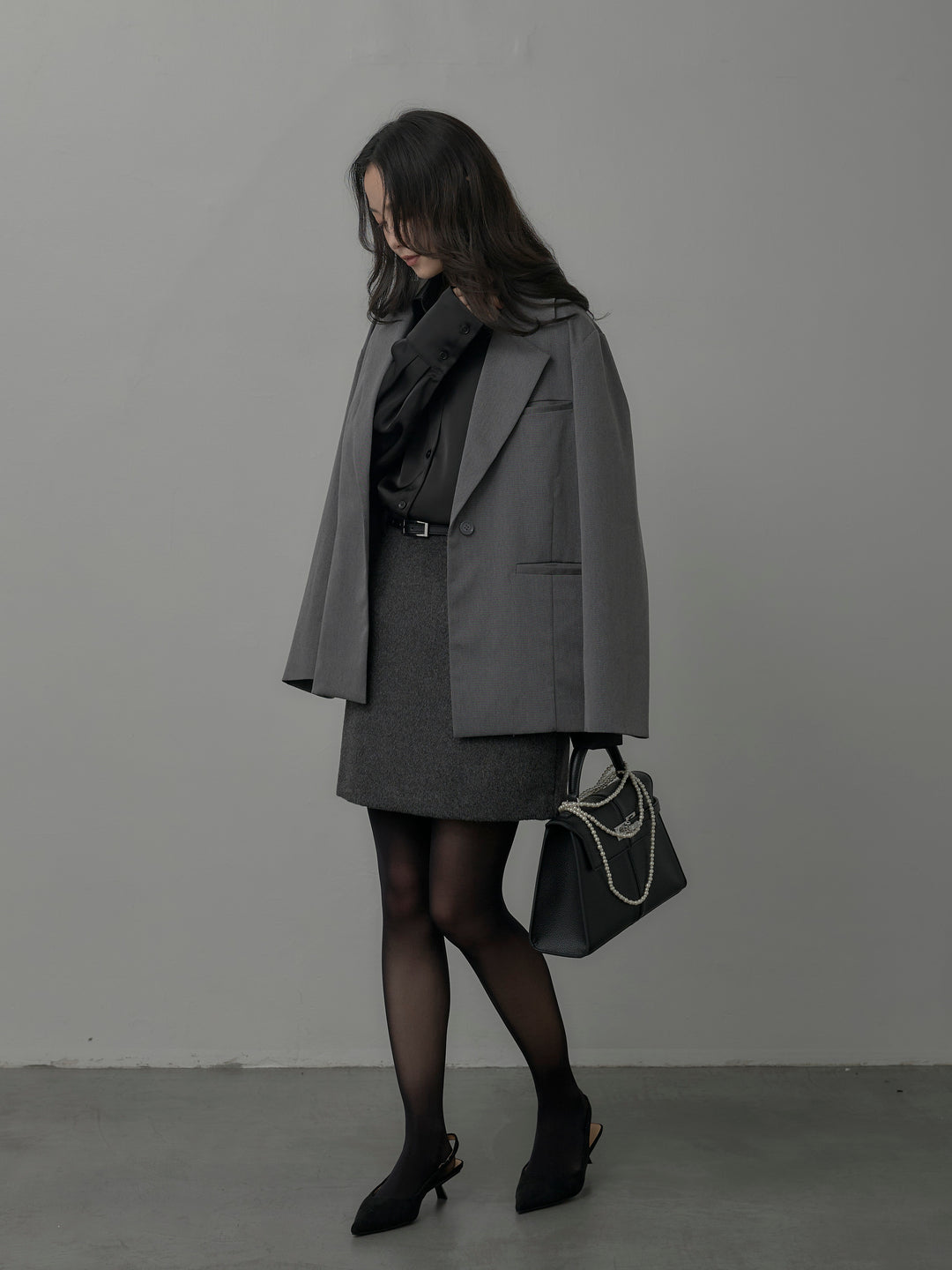 【SET】【Essential】ボックスシルエットテーラードジャケット+【Essential】ウールタッチミニスカート(2set)