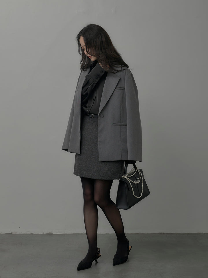 【SET】【Essential】ボックスシルエットテーラードジャケット+【Essential】ウールタッチミニスカート(2set)