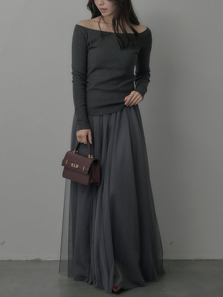 【SET】2wayリブニットポンチョトップス+ボリュームチュールスカート(2set)