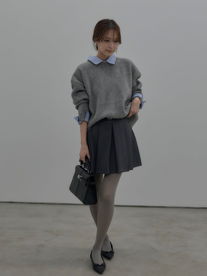 ベルト付きプリーツミニスカート