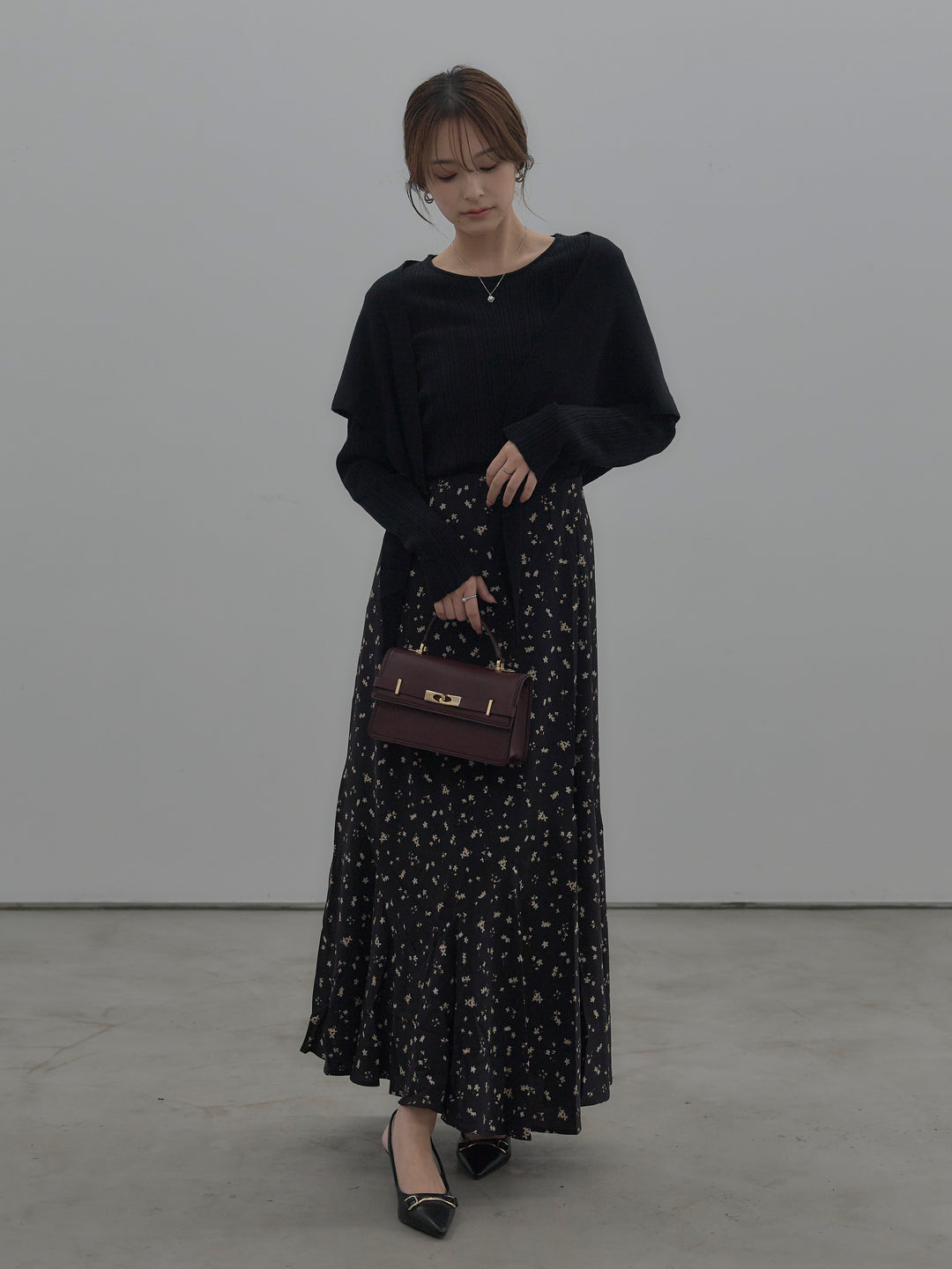 ニットスカーフ付きリブニットトップス