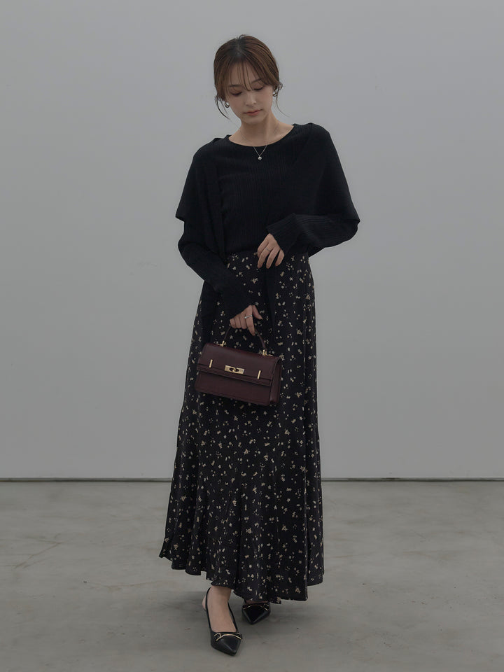 ニットスカーフ付きリブニットトップス