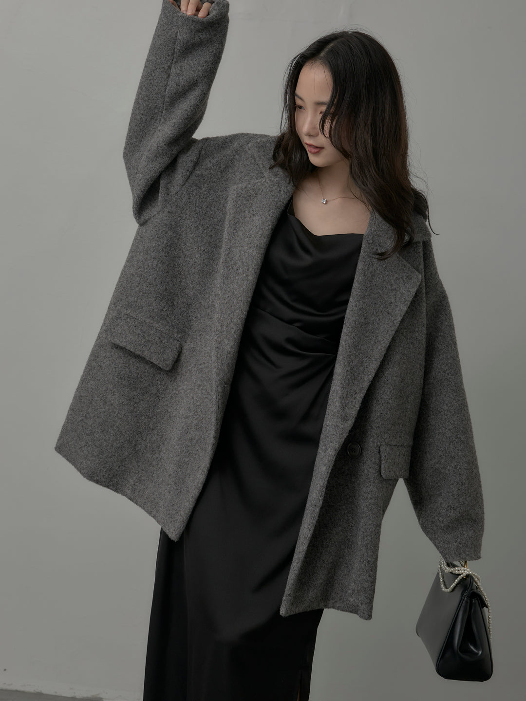 【SET】【Essential】オーバーサイズジャケットコート+【Essential】サテンドレープキャミワンピ(2set)