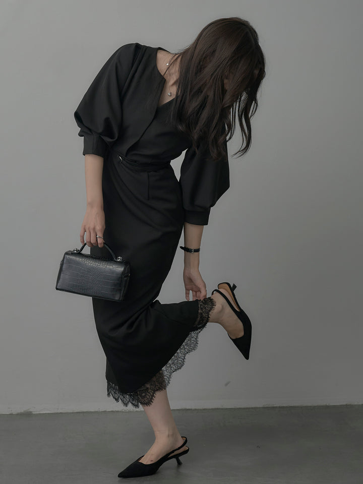 【Essential】裾レースパフスリーブワンピース