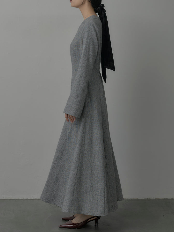 【Essential】2wayスリーブヘリンボーンフレアワンピース