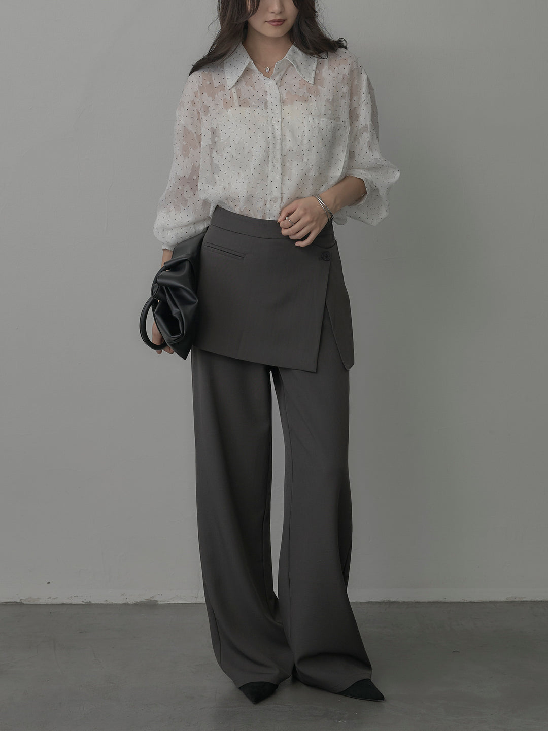 【SET】シアージャガードドットシャツ+ラップワイドパンツ(2set)