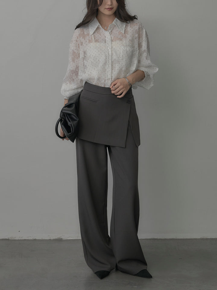 【SET】シアージャガードドットシャツ+ラップワイドパンツ(2set)