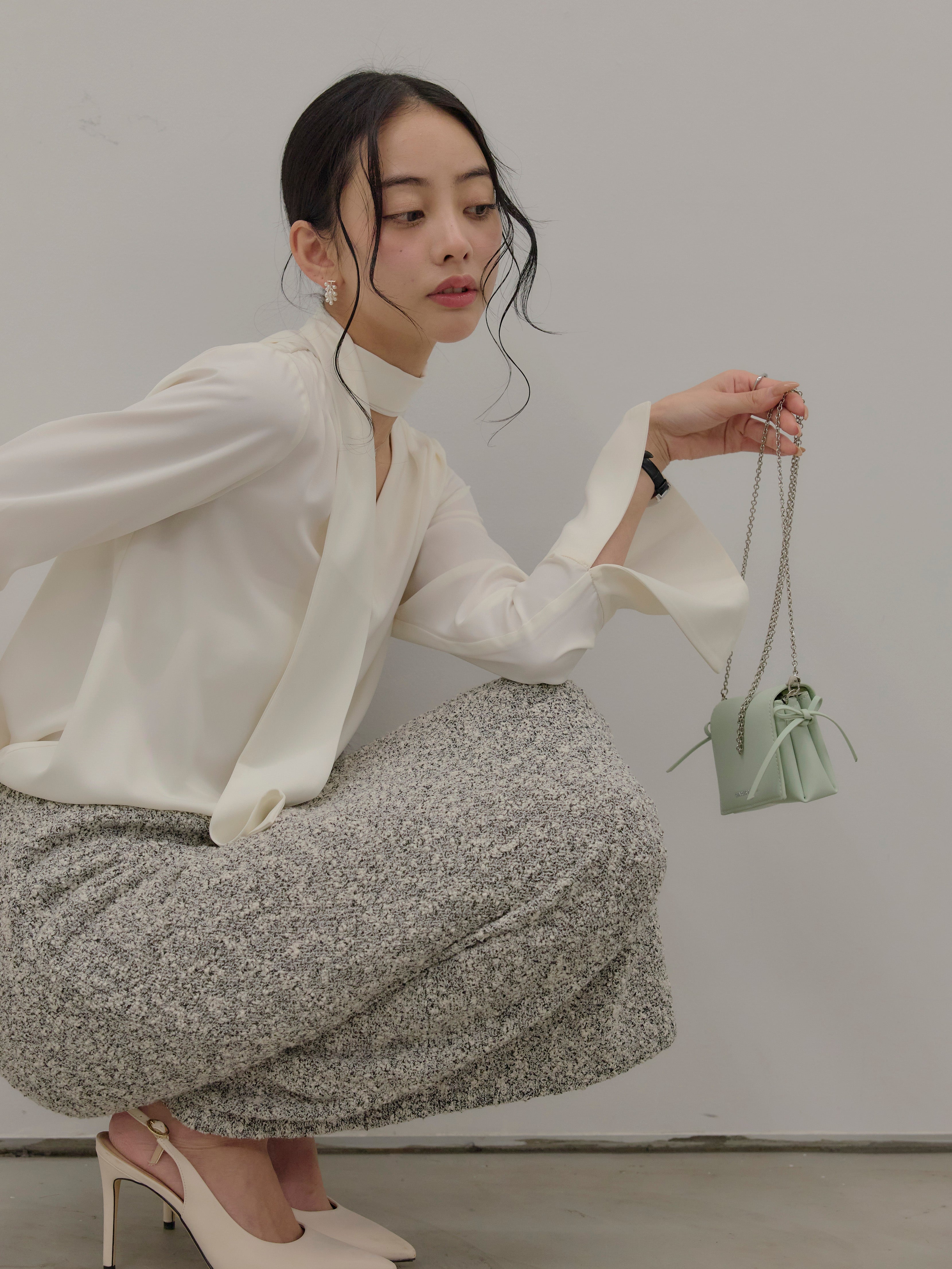 ESICA☆新品未使用☆　襟付きポロトップス+ラインツイードワイドスカート 即納】ラインツイードワイドスカート – ESICA