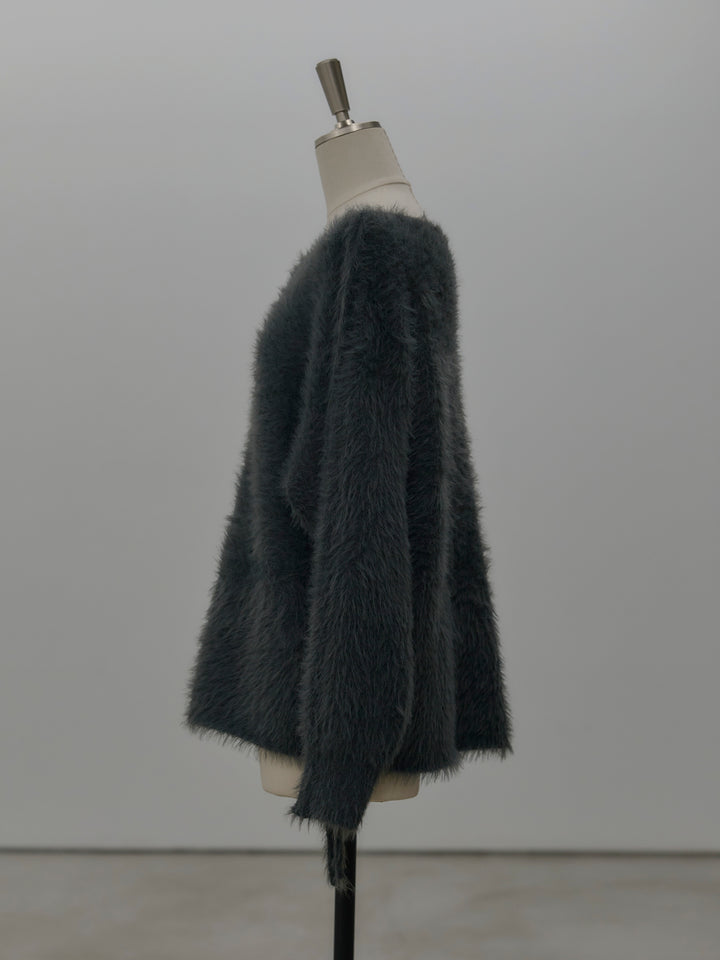 ネックリボンワンショルダーシャギーニット