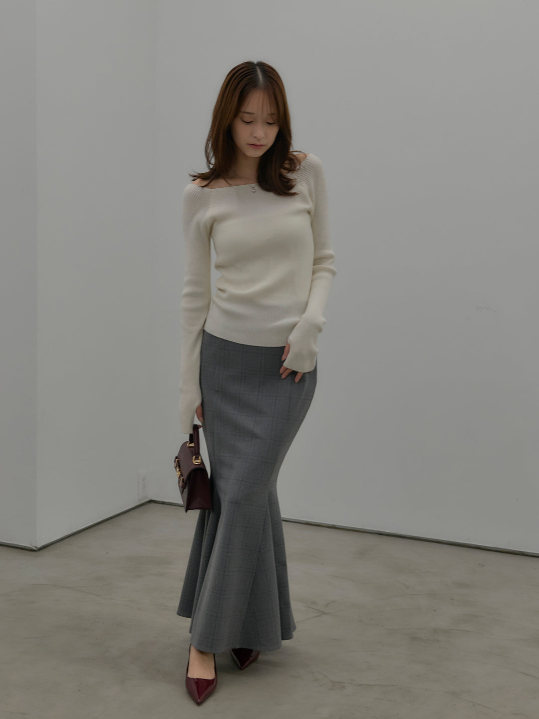 【SET】キルティングライナーウールミディアムコート+スクエアネックリブニット(2set)