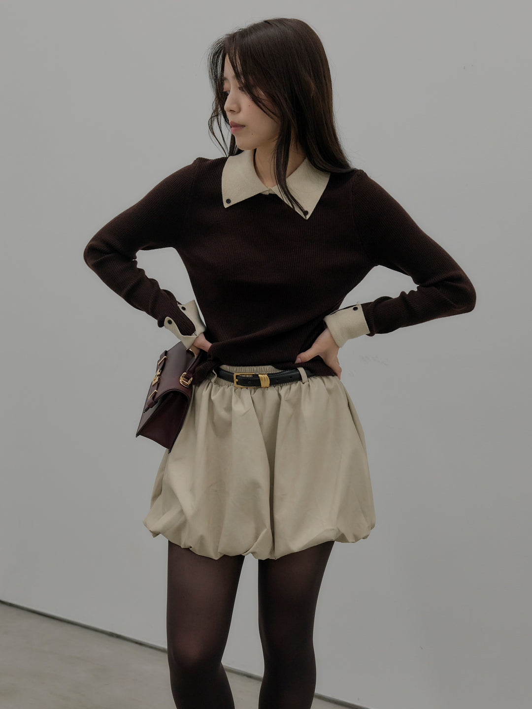 配色カフスニットポロ