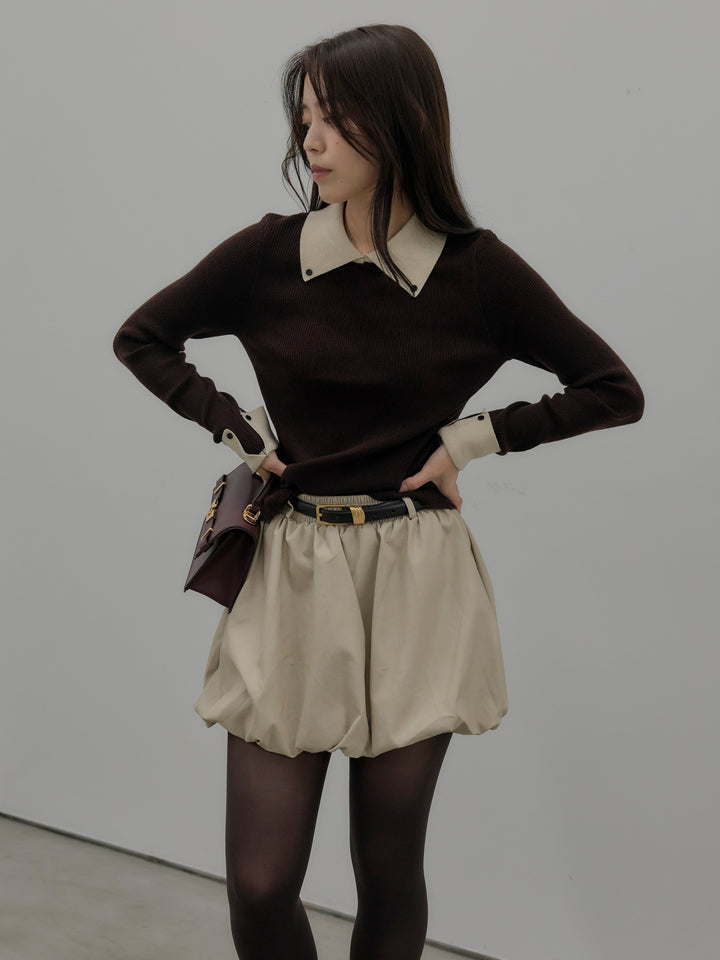 配色カフスニットポロ