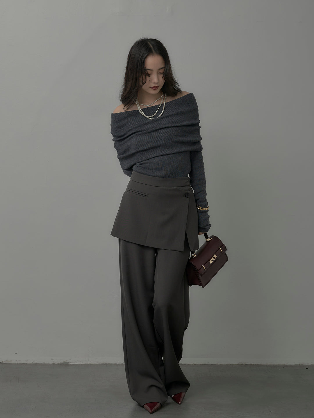 [予約]オフショルリブニットトップス