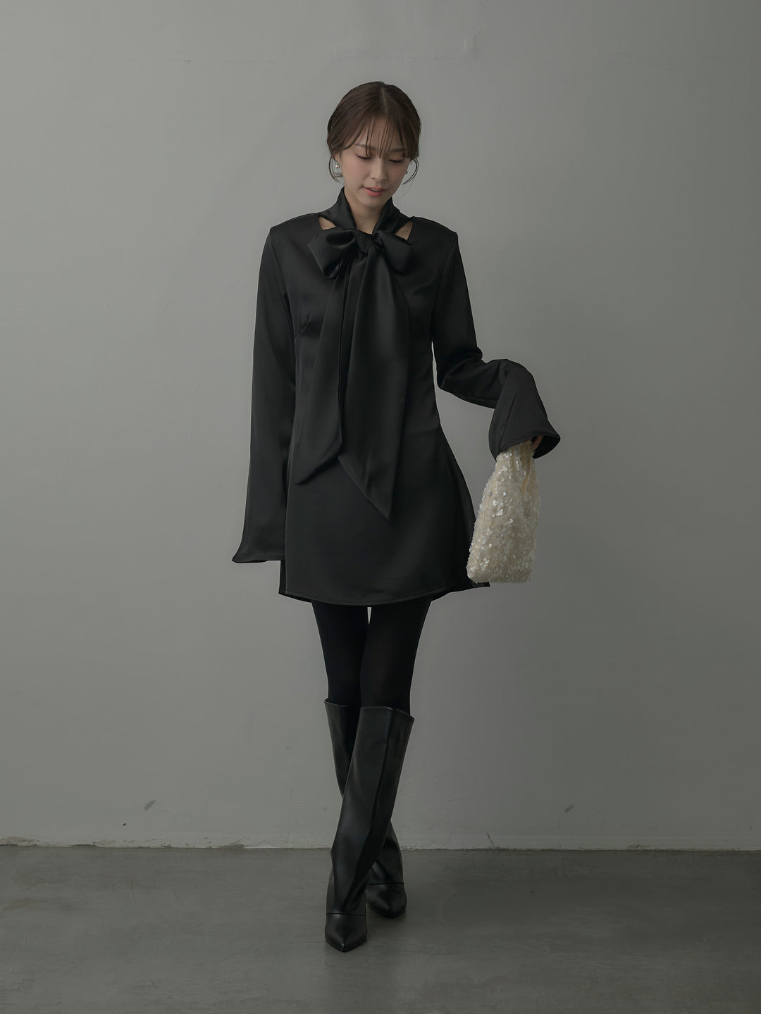 ボウタイサテンミニワンピース