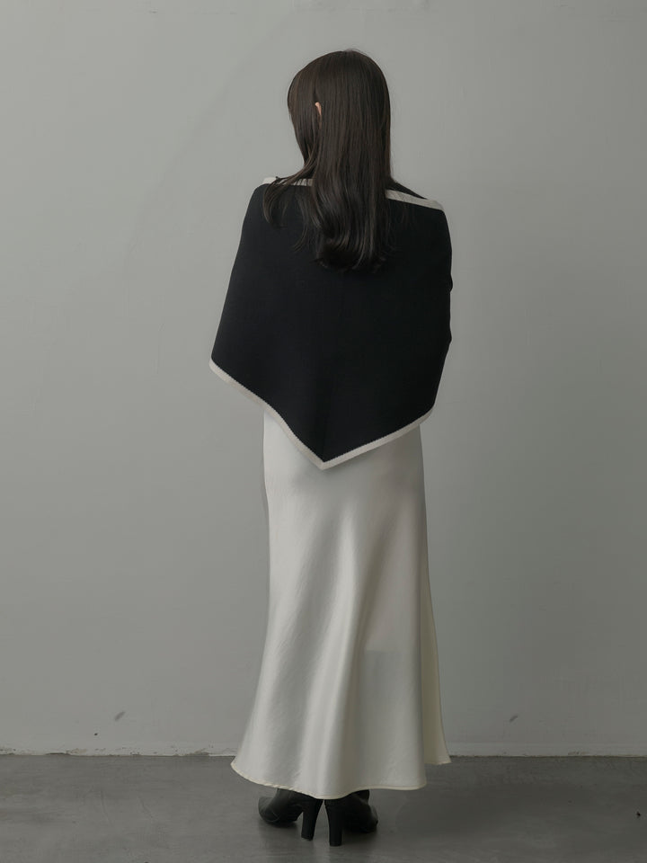 【SET】配色スカーフ付きニットトップス+ナローAラインサテンスカート(2set)