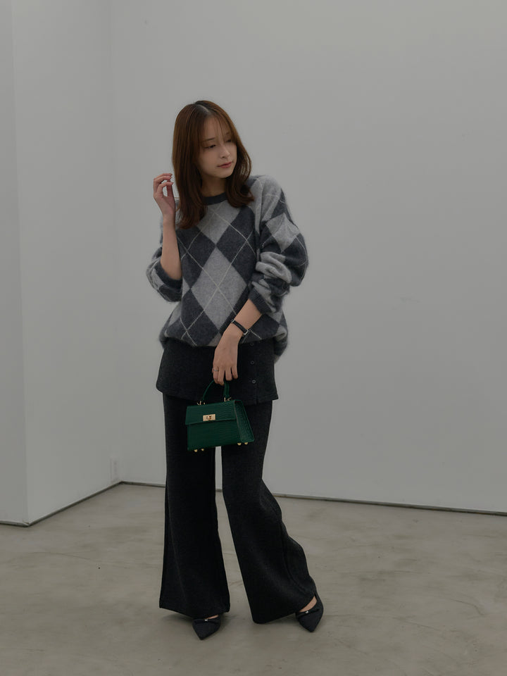 【SET】【premium touch】アーガイル柄ニットプルオーバー+ミックスヤーンニットラップパンツ(2set)