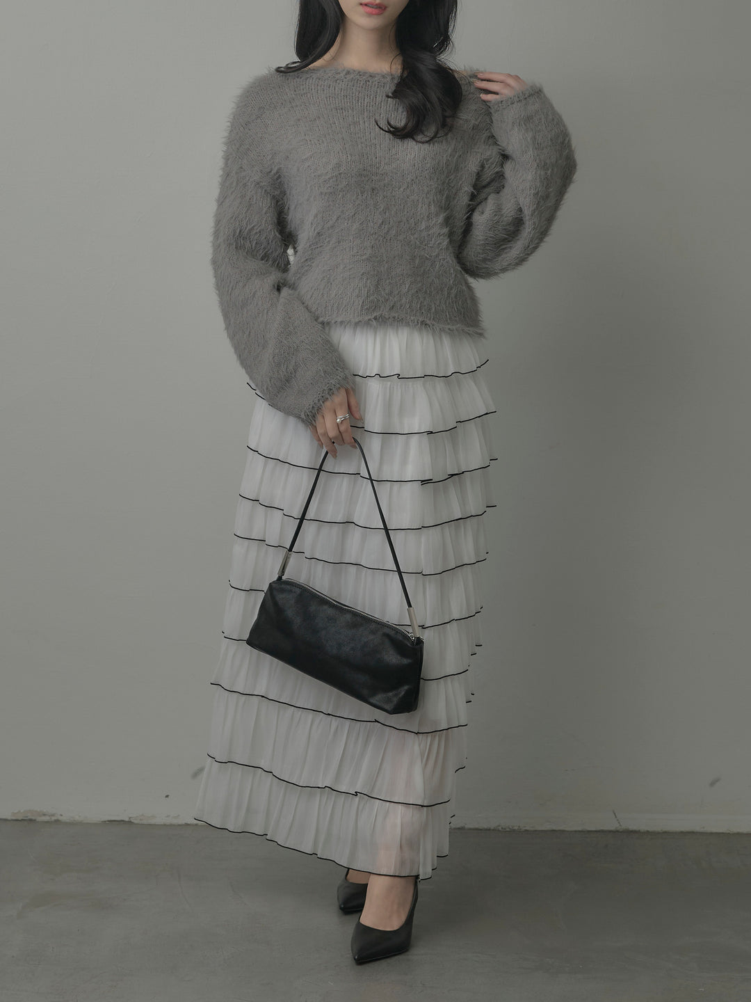 バイカラーフリルチュールスカート