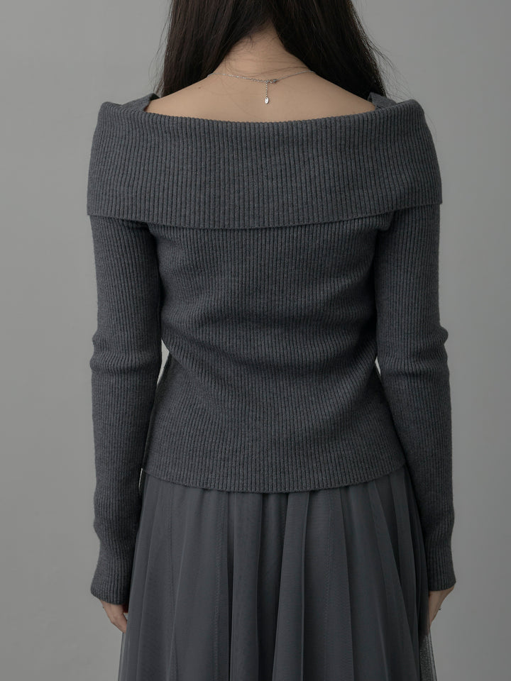 オフショルライクリブニットトップス