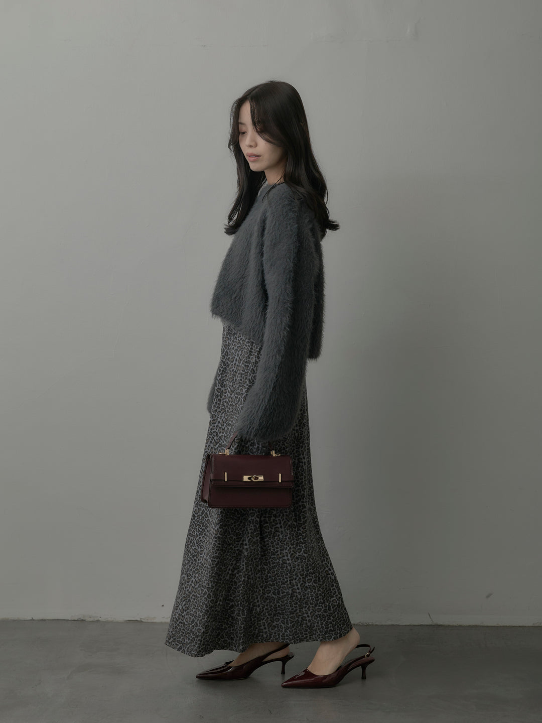 レオパードウールタッチフレアスカート