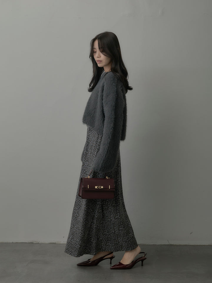 レオパードウールタッチフレアスカート