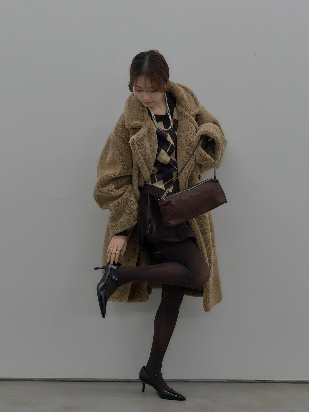 【SET】テディボアロングコート+ベロアバルーンミニスカート(インパン付き)(2set)