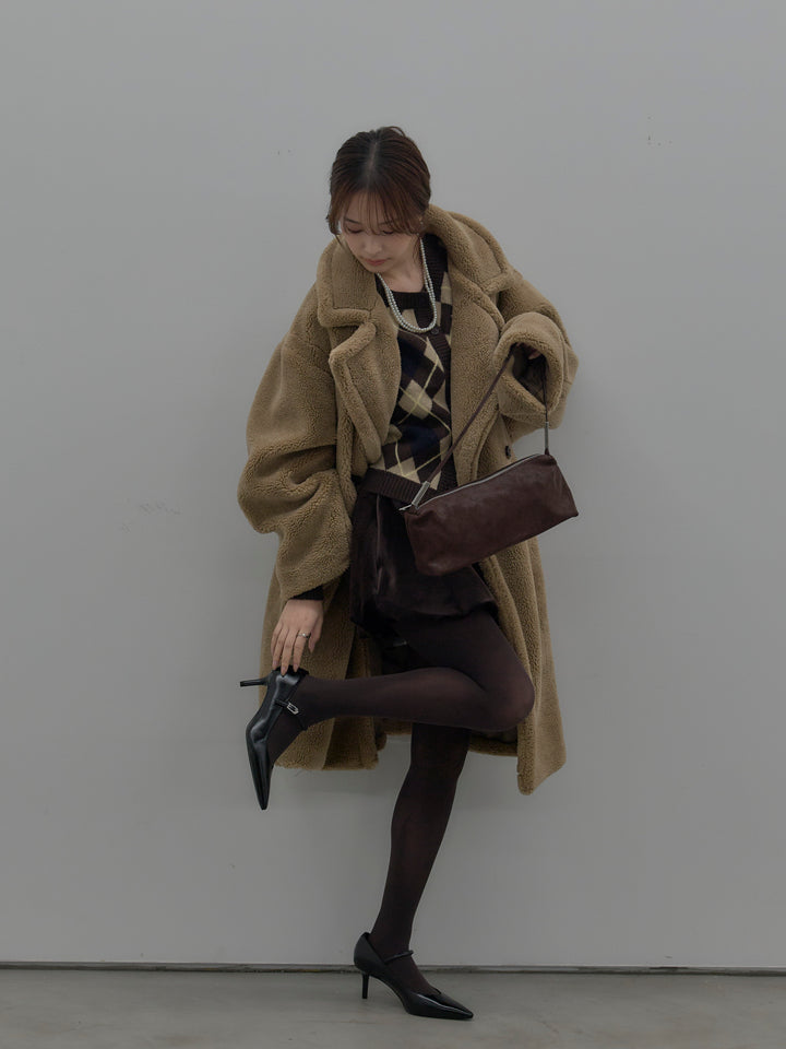 【SET】テディボアロングコート+ベロアバルーンミニスカート(インパン付き)(2set)