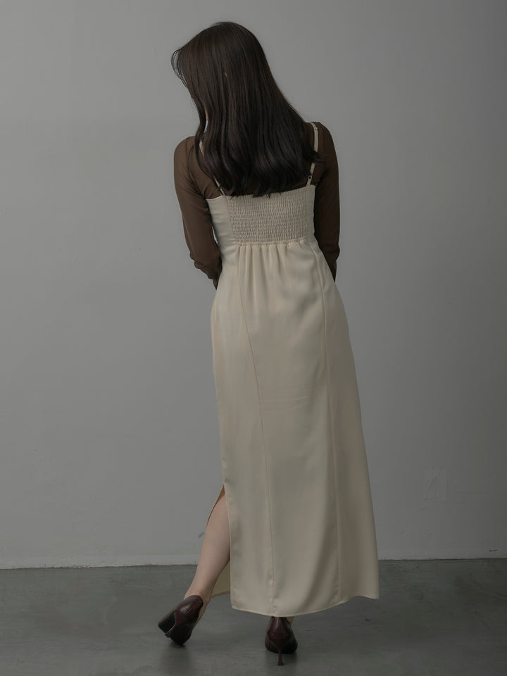 【SET】メロウフリルシアートップス+【Essential】サテンドレープキャミワンピ(2set)