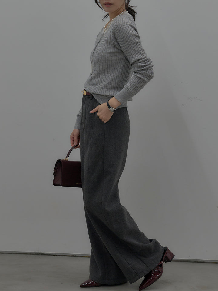 【SET】配色ケーブル編みニットトップス+裏起毛デザインワイドパンツ(2set)