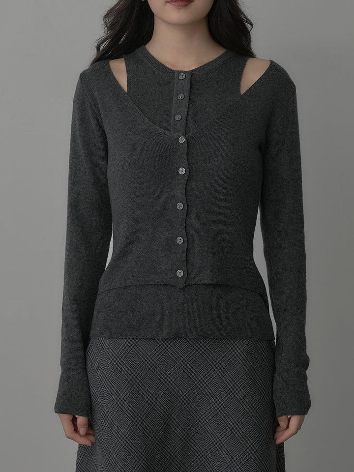 [予約]レイヤードデザインニットトップス