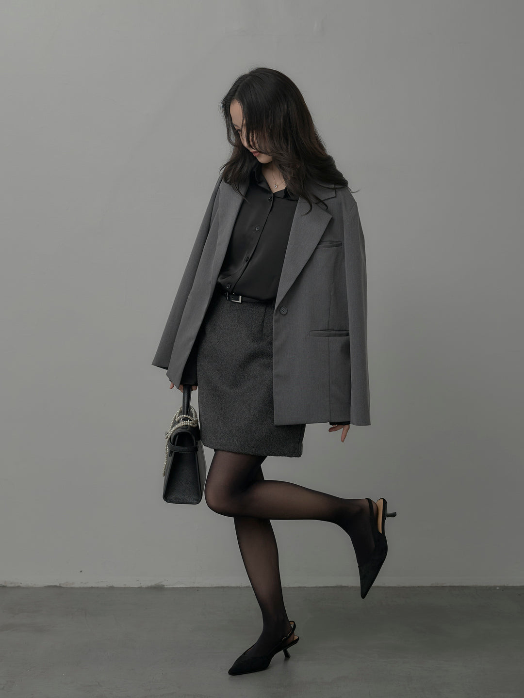 【SET】【Essential】ボックスシルエットテーラードジャケット+【Essential】ウールタッチミニスカート(2set)