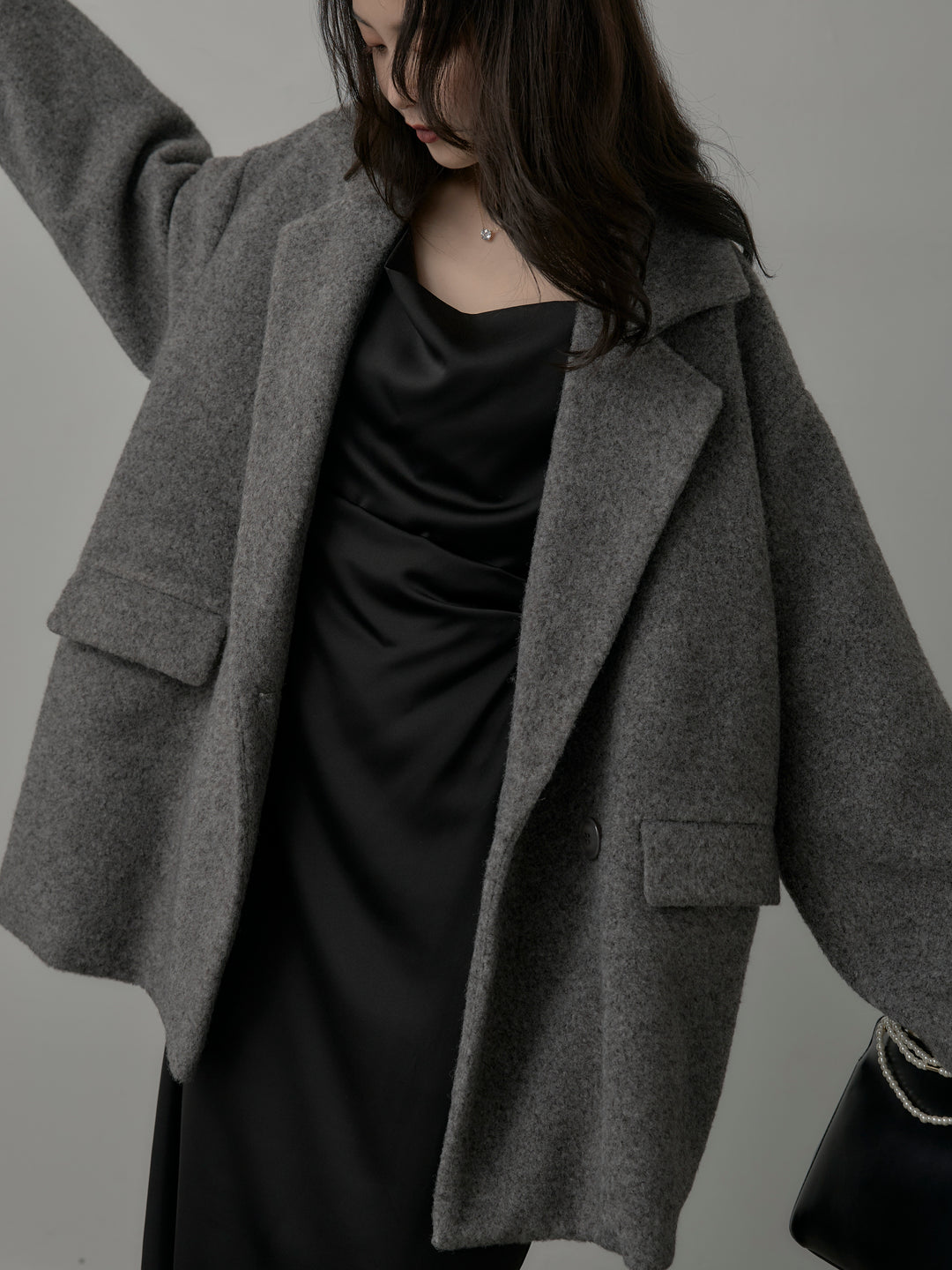 【SET】【Essential】オーバーサイズジャケットコート+【Essential】サテンドレープキャミワンピ(2set)