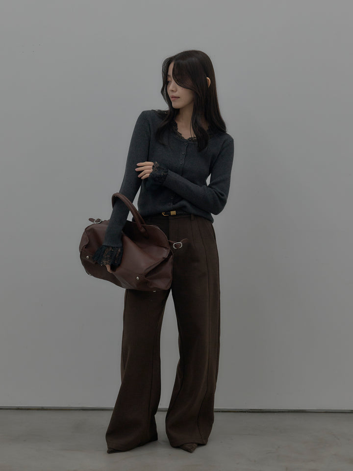 裏起毛デザインワイドパンツ