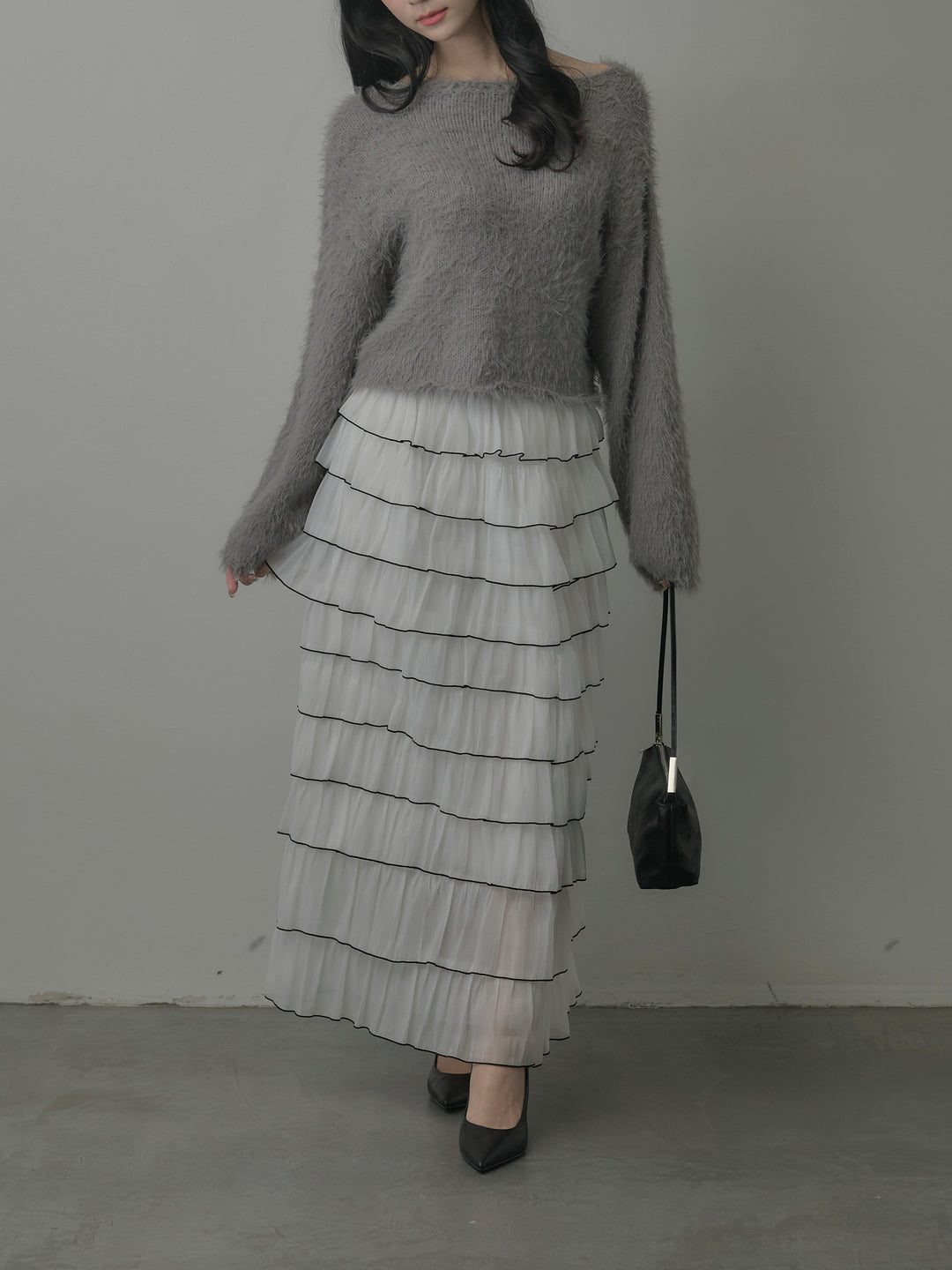 バイカラーフリルチュールスカート