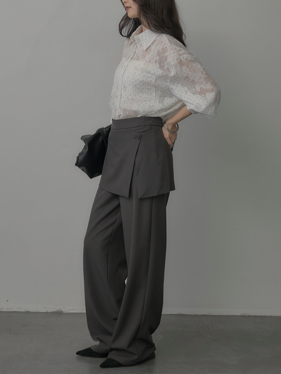 【SET】シアージャガードドットシャツ+ラップワイドパンツ(2set)