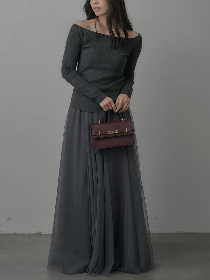 【SET】2wayリブニットポンチョトップス+ボリュームチュールスカート(2set)