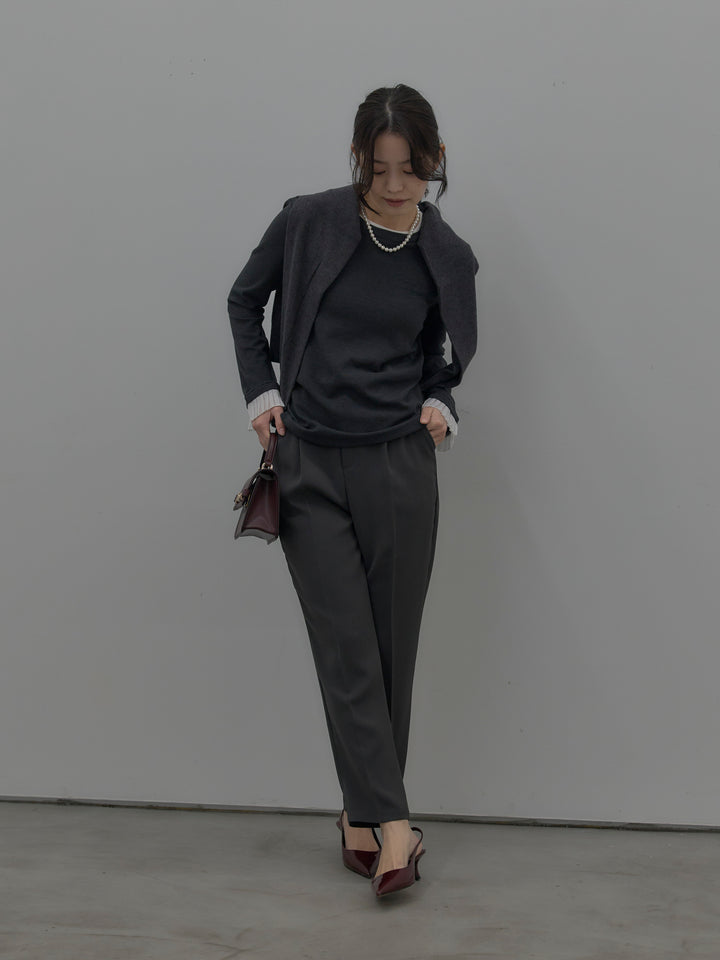 【SET】バイカラーデザインカフスストレッチトップス+ベーシックテーパードパンツ(2set)