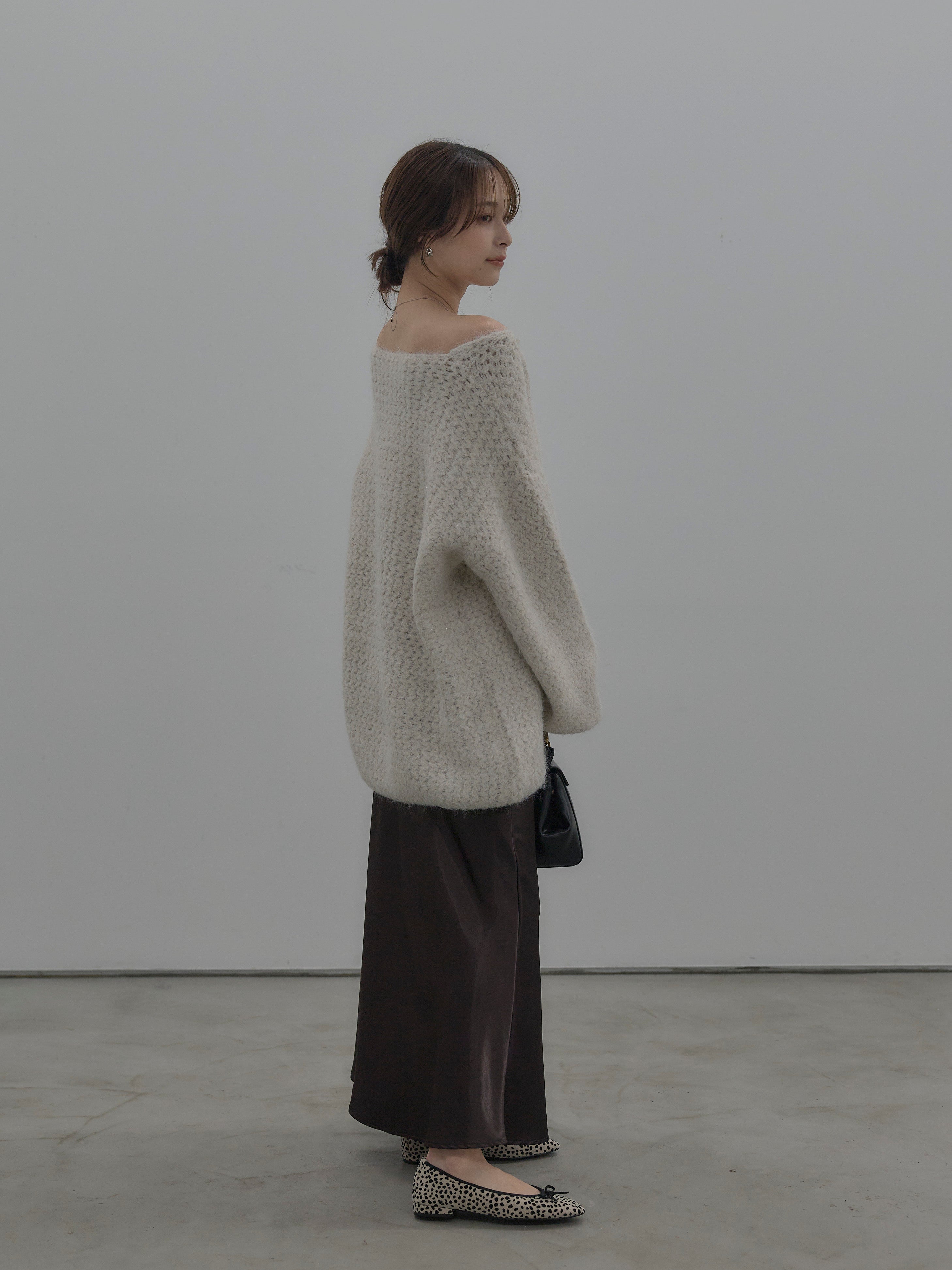 SET】ラメ糸ローゲージ編みオーバーニットトップス+ナローAライン