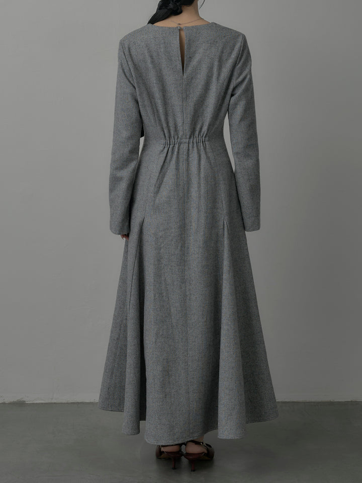 【Essential】2wayスリーブヘリンボーンフレアワンピース