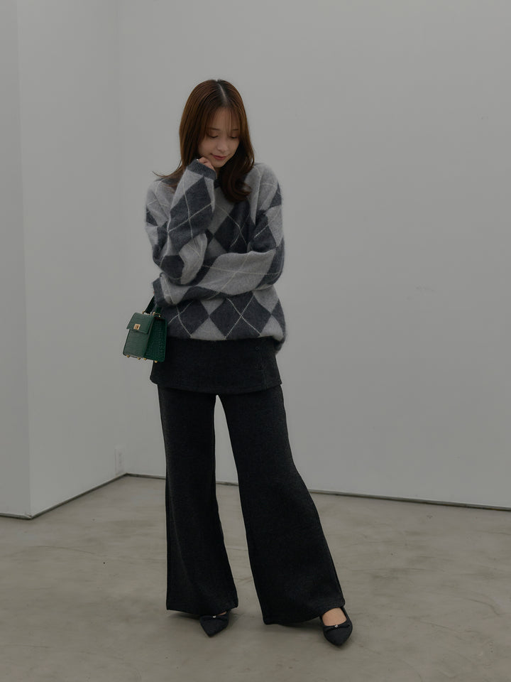 【SET】【premium touch】アーガイル柄ニットプルオーバー+ミックスヤーンニットラップパンツ(2set)